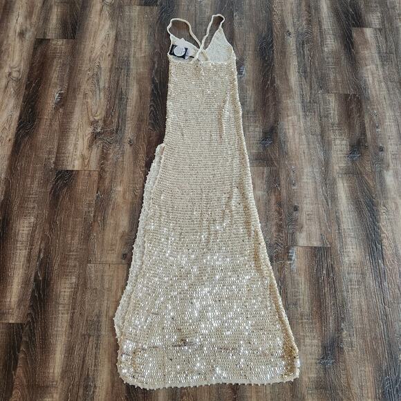 Retrofete Marie Crochet Maxi Dress in Gold Cream Size M/L NWT Sleeveless - Picture 7 of 13